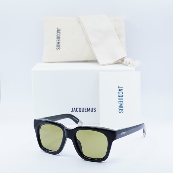 Jacquemus CARINO JAC/20 C1 Sunglasses Shiny Black Square Frame, Green Lenses - Picture 10 of 10